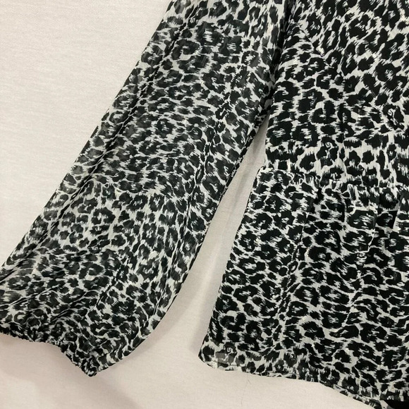 The Kooples Black Gray Leopard Print Wrap Long Sleeve Top Small - Picture 4 of 10